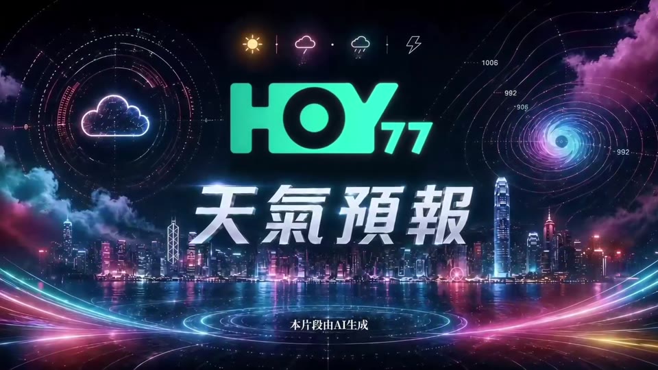 霓虹光效与香港天际线组成的天气预报片头
